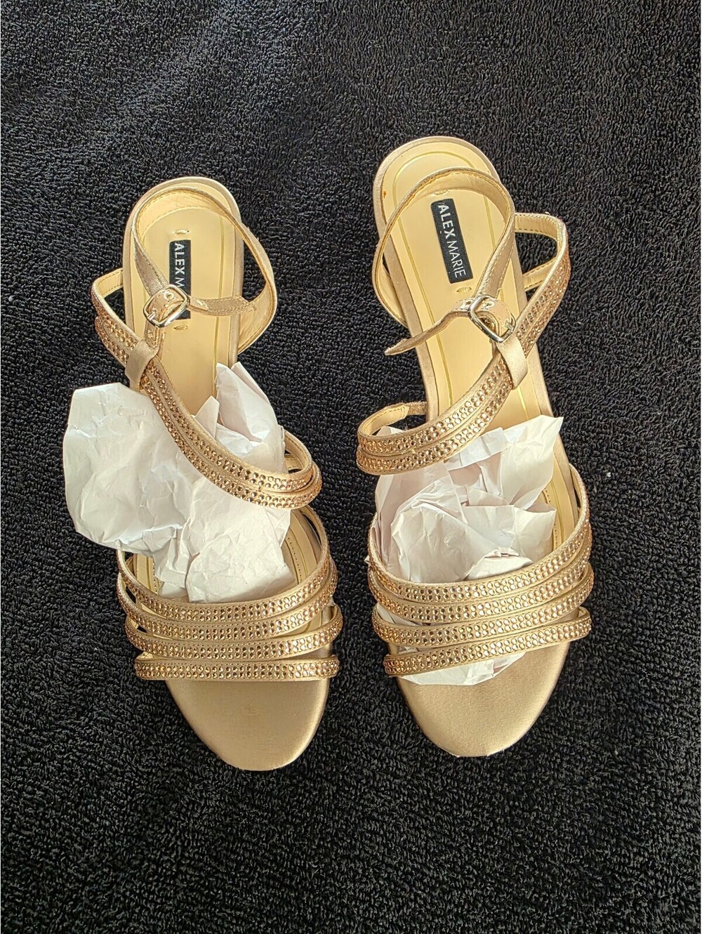 Alex Marie Women’s Gold Rhinestone Strappy Heels Sandals Size 8M